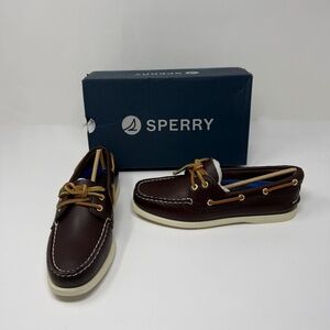 NEW Sperry Women's Authentic Original 2-Eye Slip On Leather Boat Shoe Brown 7.5
